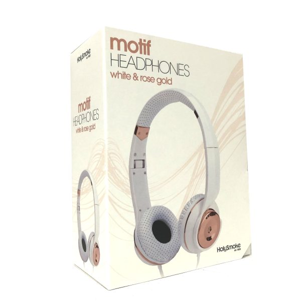 White Rose Gold Holysmoke Motif On Ear Foldable Headphones - Image 6