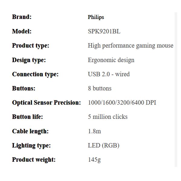 Philips Gaming Mouse 6400dpi 8 Buttons Backlight Wired - Image 5
