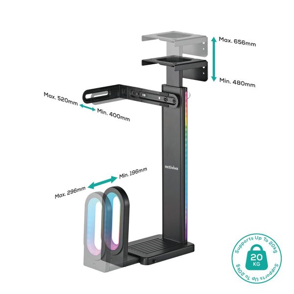 activiva RGB Ultra-Wide Adjustable Wall & Under-Desk Gaming PC Mount - Image 3