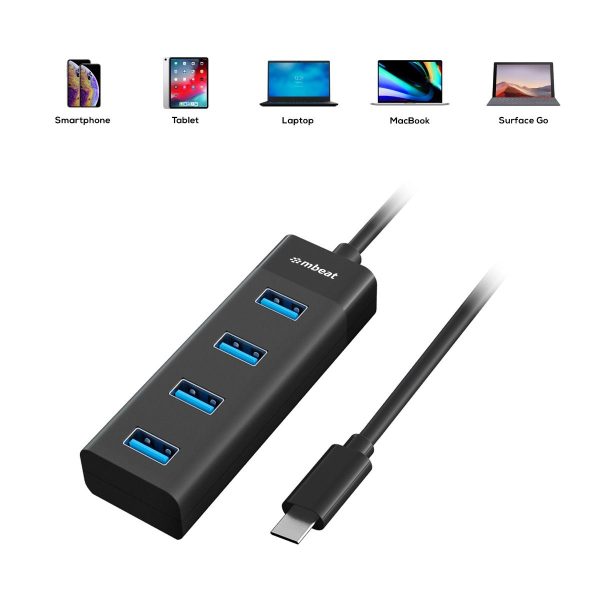 mbeat USB-C to 4-Port 3.0 Hub - Black - Image 5