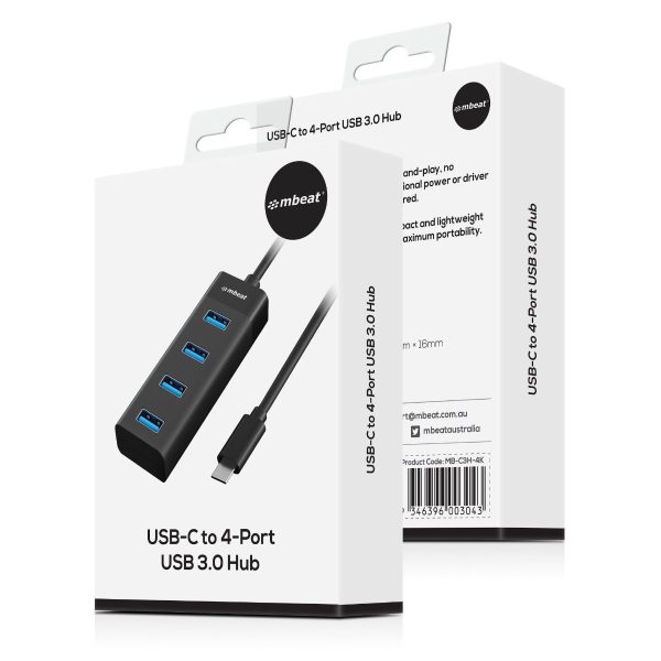 mbeat USB-C to 4-Port 3.0 Hub - Black - Image 7