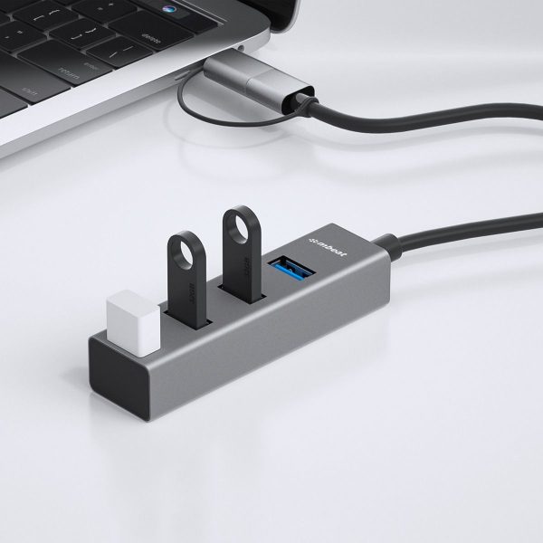mbeat 4-Port USB 3.0 Hub with 2-in-1 USB 3.0 & USB-C Converter - Space Grey - Image 3