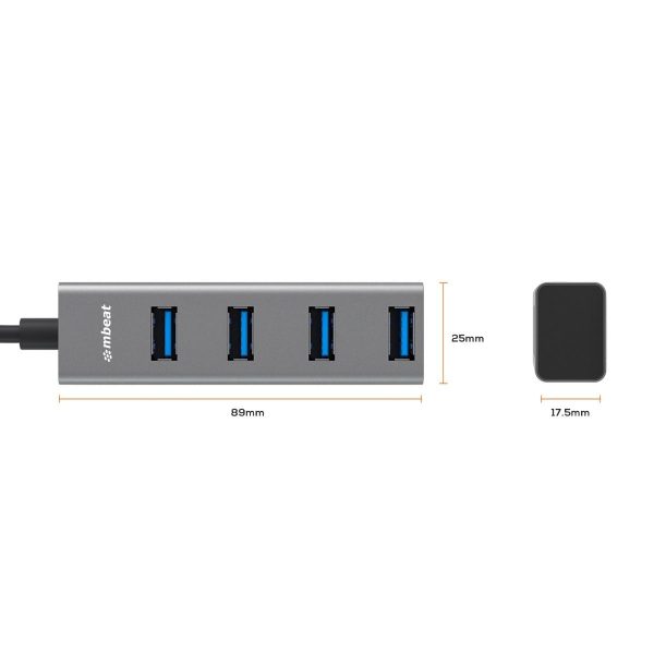 mbeat 4-Port USB 3.0 Hub with 2-in-1 USB 3.0 & USB-C Converter - Space Grey - Image 7