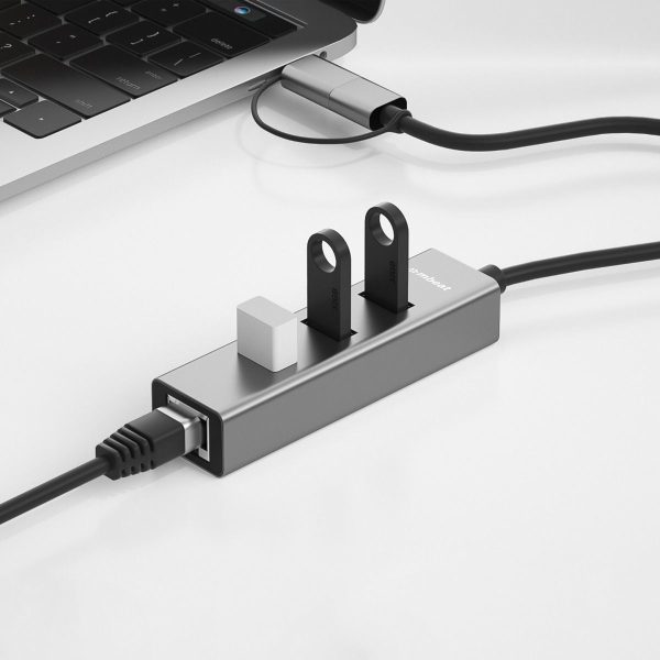mbeat 3-Port USB 3.0 Hub & Gigabit LAN with 2-in-1 USB 3.0 & USB-C Converter - Space Grey - Image 3