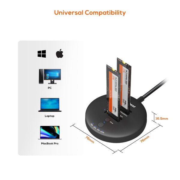 mbeat H3 USB 3.2 Gen2x2 20Gbps Dual M.2 NVMe SSD Dock with Clone Duplicator (Black) - Image 5