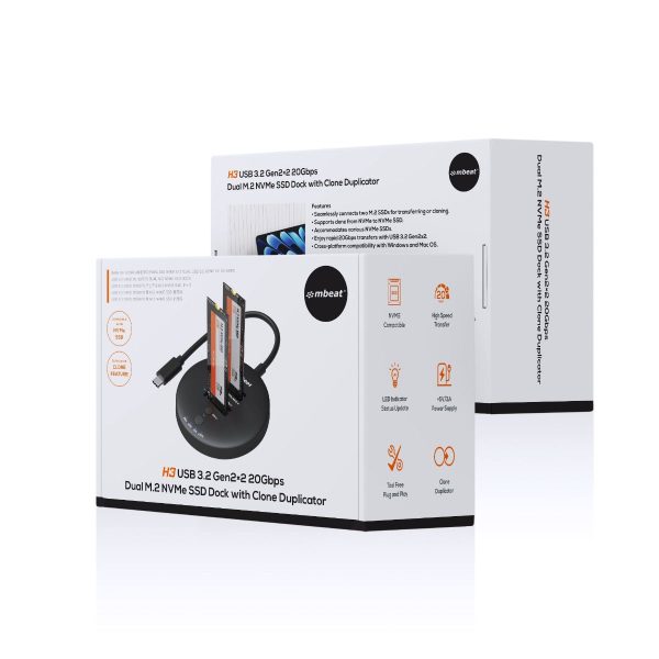 mbeat H3 USB 3.2 Gen2x2 20Gbps Dual M.2 NVMe SSD Dock with Clone Duplicator (Black) - Image 6