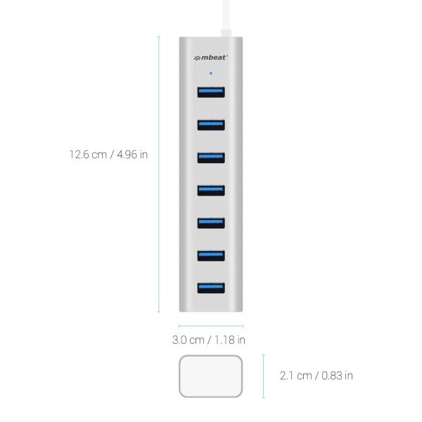 mbeat 7-Port USB 3.0 Aluminum Slim Hub With Power For PC and MAC - Image 2