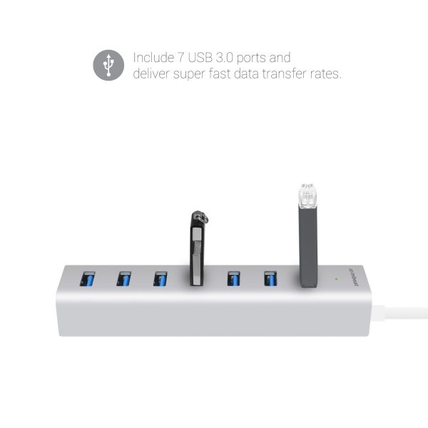 mbeat 7-Port USB 3.0 Aluminum Slim Hub With Power For PC and MAC - Image 4
