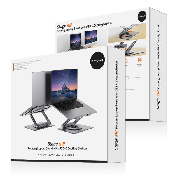 mbeat Stage S12 Rotating Laptop Stand with USB-C Docking Station - Space Grey - Image 7