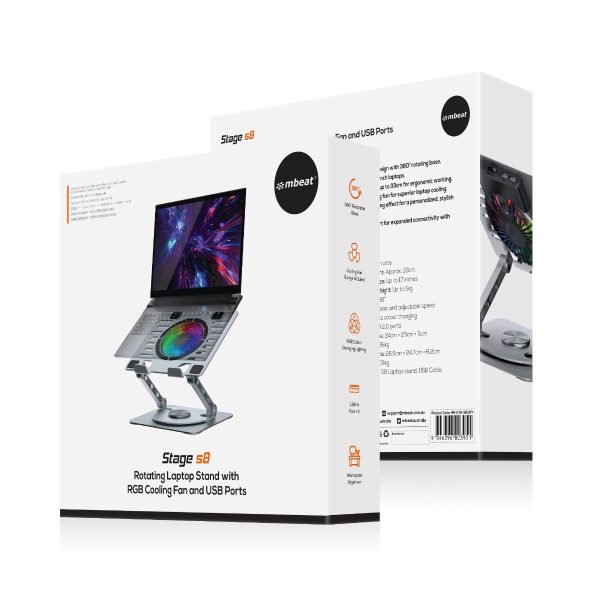 mbeat Stage S8 Rotating Laptop Stand with RGB Cooling Fan and USB Ports - Image 7