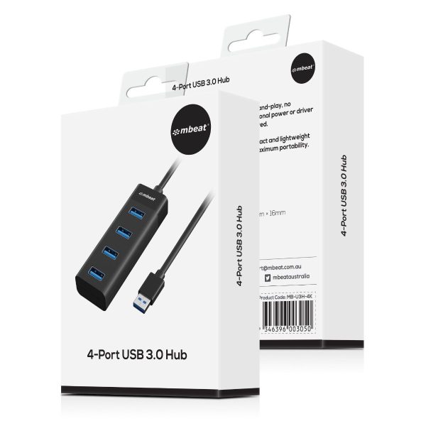 mbeat 4-Port USB 3.0 Hub - Black - Image 7