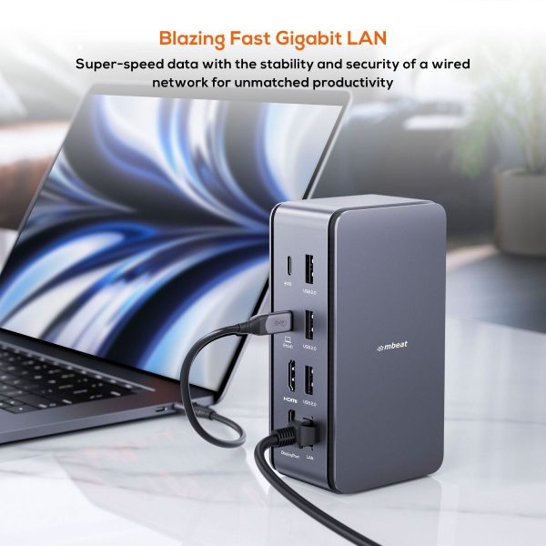 mbeat 14-in-1 USB4 Docking Station with 8K Video, 40Gbps Data - Space Grey - Image 6