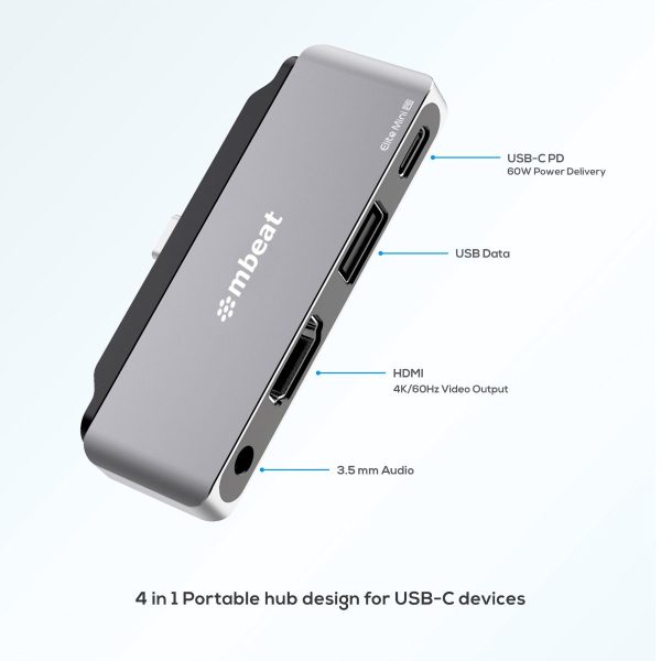 mbeat Elite Mini 4-In-1 USB-C Mobile Hub for iPad Pro, USB-C Tablet and Laptop - Image 3