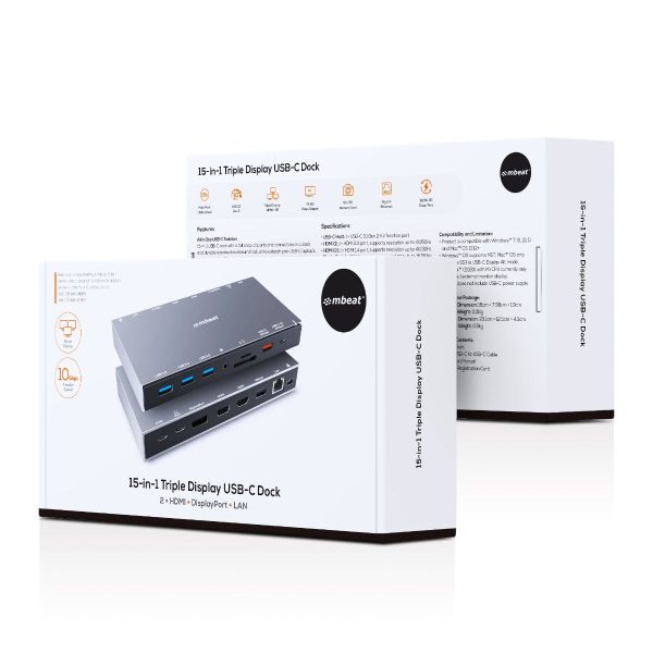 mbeat 15-in-1 Triple Display USB-C Dock (2 x HDMI & 1 x Display Port) - Image 8