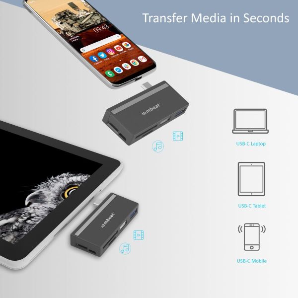 mbeat Essential 5-In-1 USB- C Hub ( USB hub 2.0, 3.0, SD/TF card reader ) - Image 4