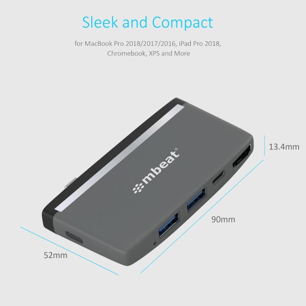 mbeat Essential Pro 5-in-1 USB- C Hub ( 4K HDMI Video, USB-C PD Pass Through Charging, USB 3.0 x 2, USB-C x 1) - Image 6
