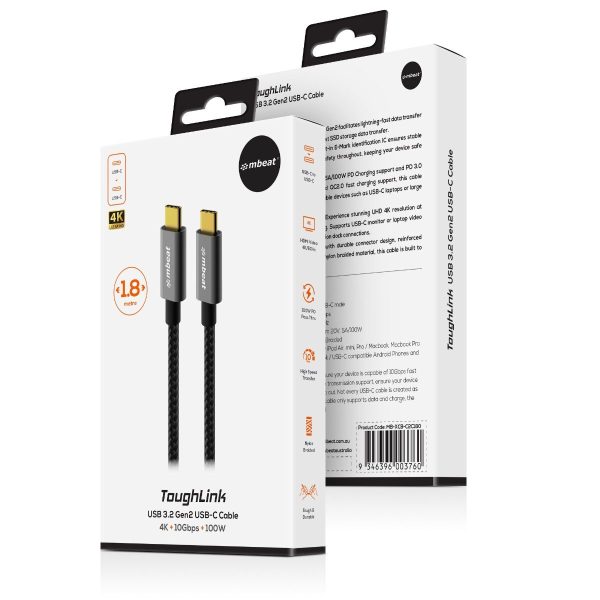 mbeat Tough Link 1.8m USB 3.2 Gen2 USB-C Cable - Space Grey - Image 6