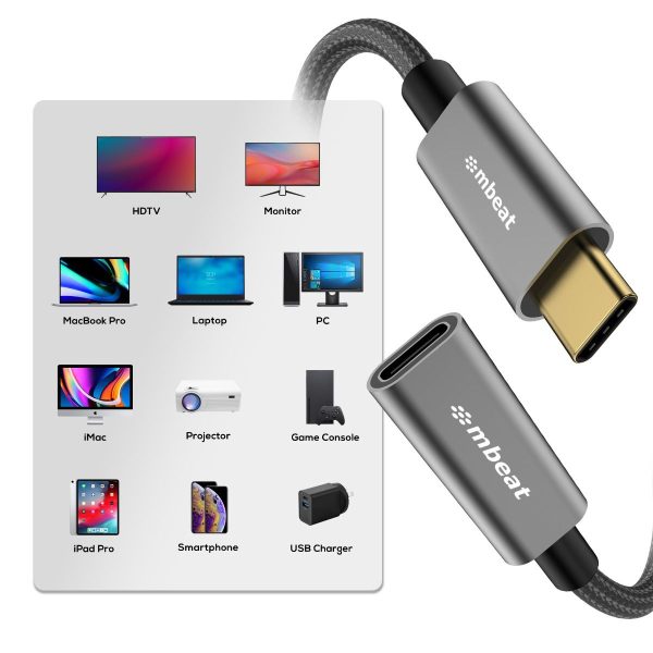 mbeat Tough Link 1m USB 3.2 Gen2 USB-C Extension Cable - Space Grey - Image 5