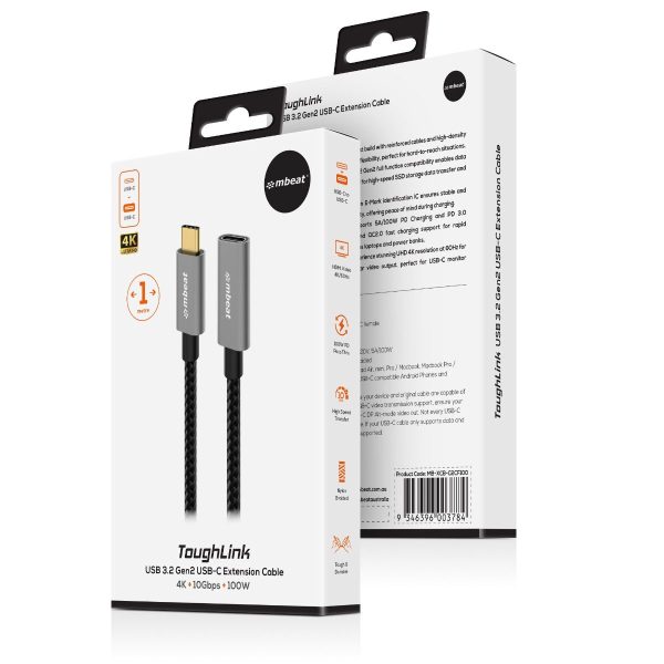 mbeat Tough Link 1m USB 3.2 Gen2 USB-C Extension Cable - Space Grey - Image 6