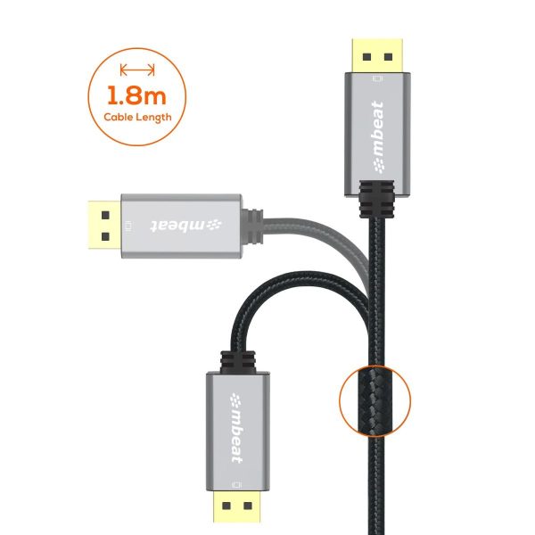 mbeat Tough Link 1.8m Display Port Cable v1.4 - Space Grey - Image 6