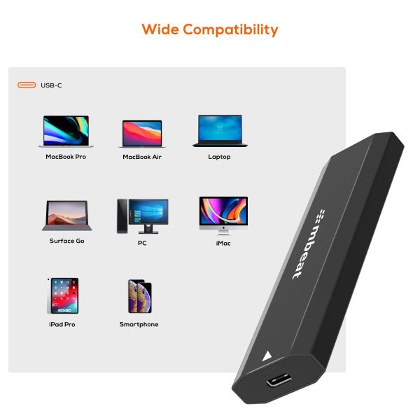 mbeat Elite USB-C to M.2 SSD Enclosure (M-Key, B+M Key) - Matte Black - Image 5