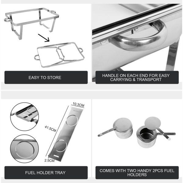 9L Chafing Dish Set Buffet Pan Bain Marie Bow Stainless Steel Food Warmer - Image 3