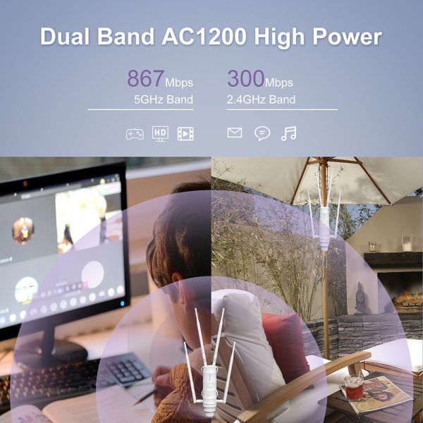 WAVLINK AC1200 Outdoor WiFi Dual Band Long Range Aerial HD4 Extender WiFi Router - Image 7