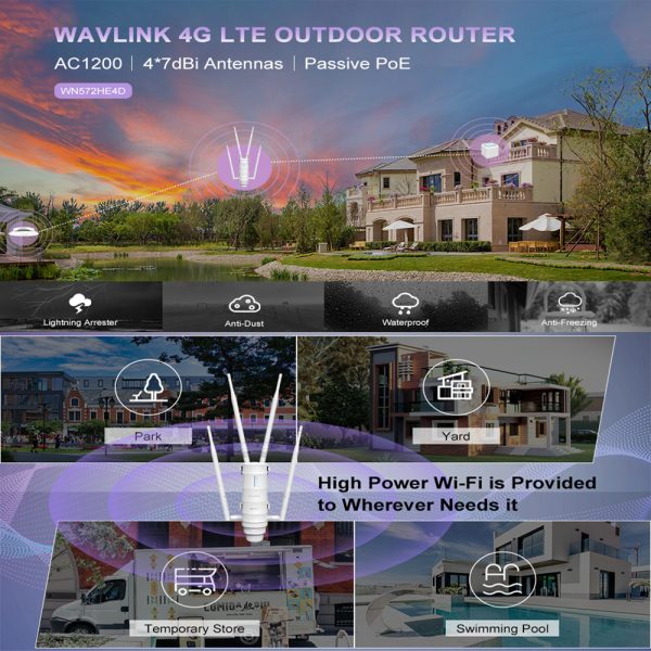 WAVLINK AC1200 Outdoor WiFi Dual Band Long Range Aerial HD4 Extender WiFi Router - Image 9