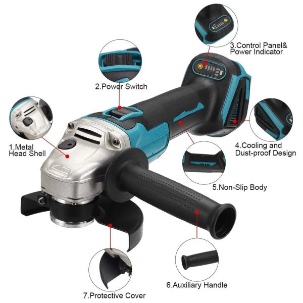 Brushless Cordless Angle Grinder With 2x Li-ion Battery Charger 125mm Combo Kit - Image 2