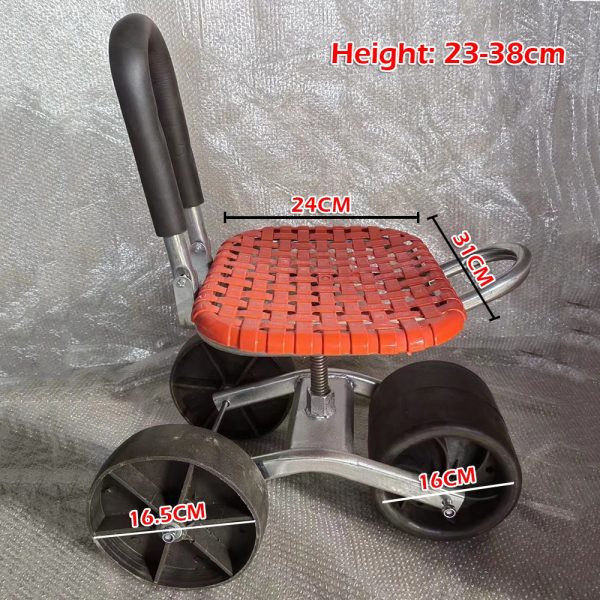 Folding Gardening Stool Seat W/ 3 Wheels Height Adjustable Portable Kneeling Pad - Image 5