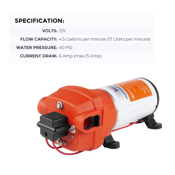 12V Marine Grade RV Water High Pressure Pump Caravan Boat w/ Flow Filter SEAFLO - Image 4