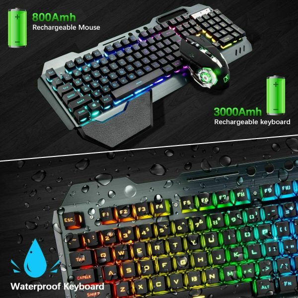 104 Keys Wireless Gaming Keyboard Mouse Set+Mouse Pad, RGB LED Backlit PC/Laptop Black-Rainbow - Image 2