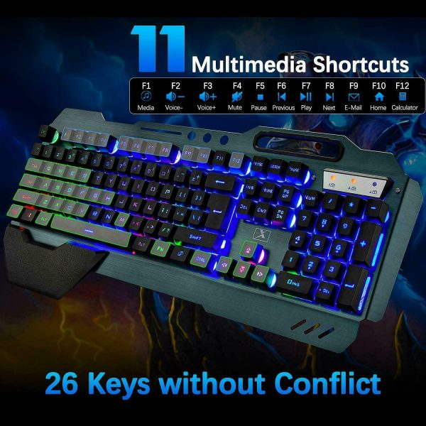 104 Keys Wireless Gaming Keyboard Mouse Set+Mouse Pad, RGB LED Backlit PC/Laptop Black-Rainbow - Image 7