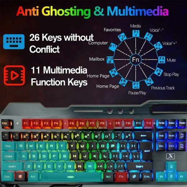 104 Keys Wireless Gaming Keyboard Mouse Set+Mouse Pad, RGB LED Backlit PC/Laptop Black-RGB - Image 3