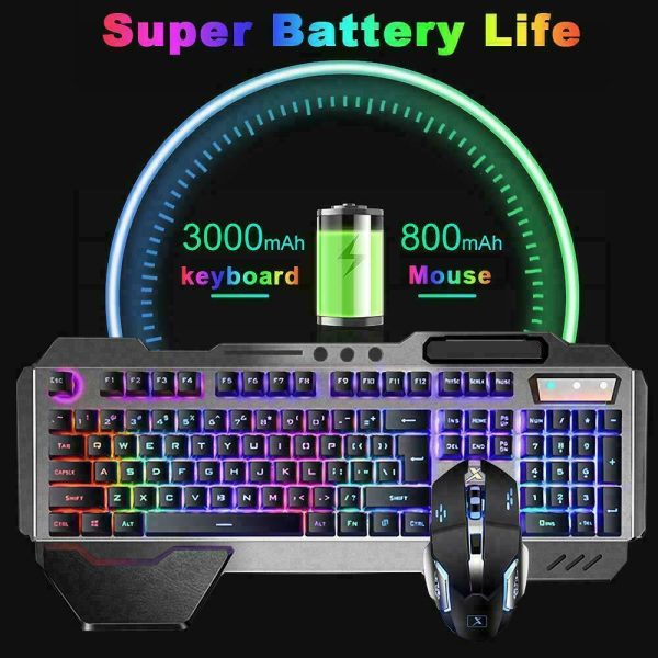 104 Keys Wireless Gaming Keyboard Mouse Set+Mouse Pad, RGB LED Backlit PC/Laptop Black-RGB - Image 4