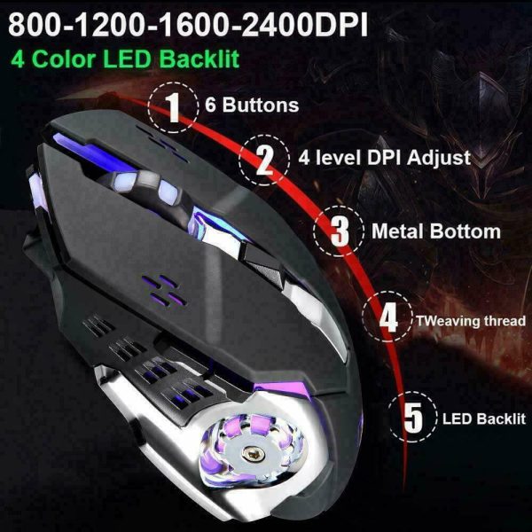 104 Keys Wireless Gaming Keyboard Mouse Set+Mouse Pad, RGB LED Backlit PC/Laptop Black-RGB - Image 6