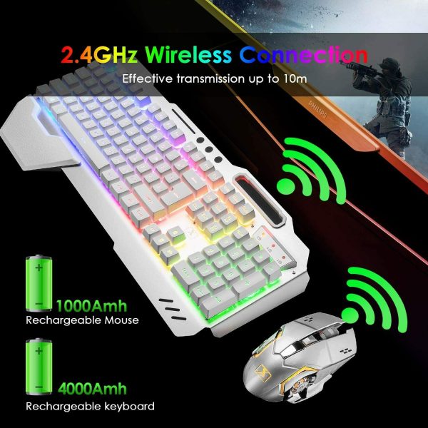 104 Keys Wireless Gaming Keyboard Mouse Set+Mouse Pad, RGB LED Backlit PC/Laptop White-RGB - Image 2