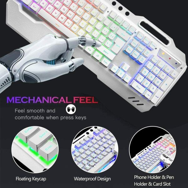 104 Keys Wireless Gaming Keyboard Mouse Set+Mouse Pad, RGB LED Backlit PC/Laptop White-RGB - Image 3