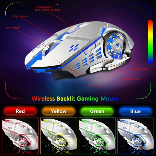 104 Keys Wireless Gaming Keyboard Mouse Set+Mouse Pad, RGB LED Backlit PC/Laptop White-RGB - Image 4