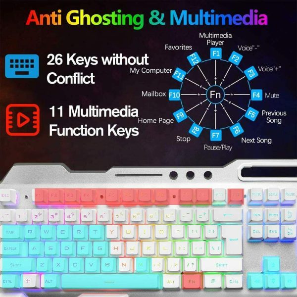 104 Keys Wireless Gaming Keyboard Mouse Set+Mouse Pad, RGB LED Backlit PC/Laptop White-RGB - Image 5