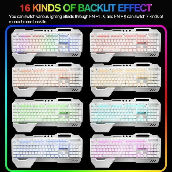 104 Keys Wireless Gaming Keyboard Mouse Set+Mouse Pad, RGB LED Backlit PC/Laptop White-RGB - Image 6