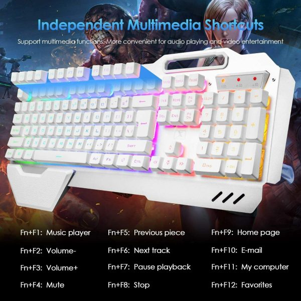 104 Keys Wireless Gaming Keyboard Mouse Set+Mouse Pad, RGB LED Backlit PC/Laptop White-RGB - Image 7