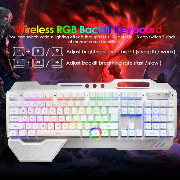 104 Keys Wireless Gaming Keyboard Mouse Set+Mouse Pad, RGB LED Backlit PC/Laptop White-RGB - Image 8