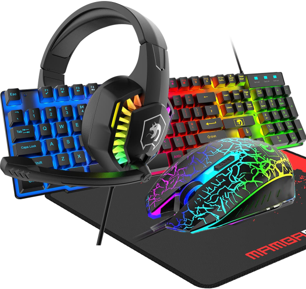 Gaming Keyboard & Mouse & Headset & Mousepad Set RGB Backlit Wired for PC Laptop - Image 3