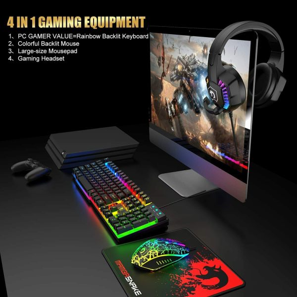 Gaming Keyboard & Mouse & Headset & Mousepad Set RGB Backlit Wired for PC Laptop - Image 6