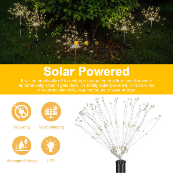 Warm White Fireworks 180 LED Fairy String Lights Starburst Solar Xmas Garden Night Lamp Hot NEW - Image 2