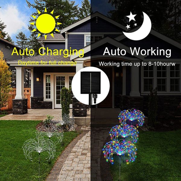 Warm White Fireworks 200 LEDS Fairy String Lights Starburst Solar Xmas Garden Night Lamp Hot NEW - Image 3
