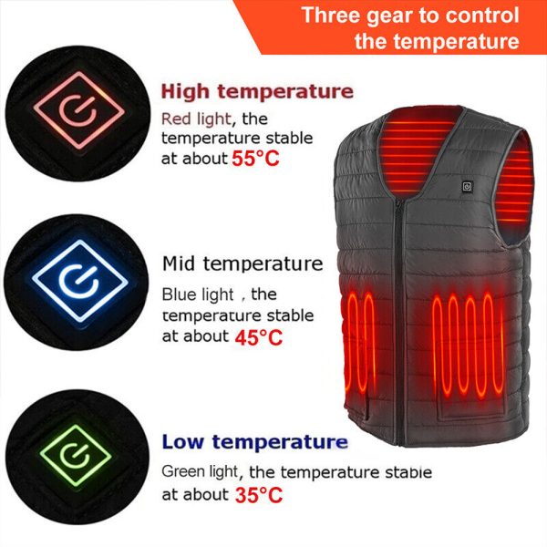 XL Electric Vest Heated Jacket USB Thermal Warm Heat Pad Winter Body Warmer Unisex - Image 3