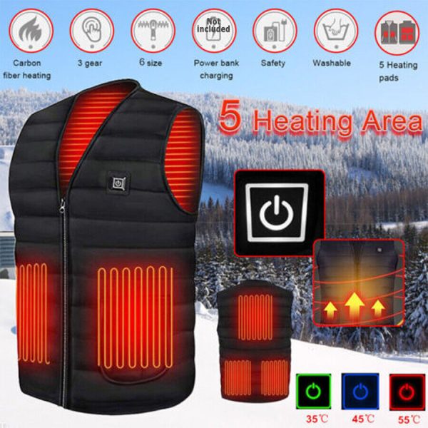 XL Electric Vest Heated Jacket USB Thermal Warm Heat Pad Winter Body Warmer Unisex - Image 9