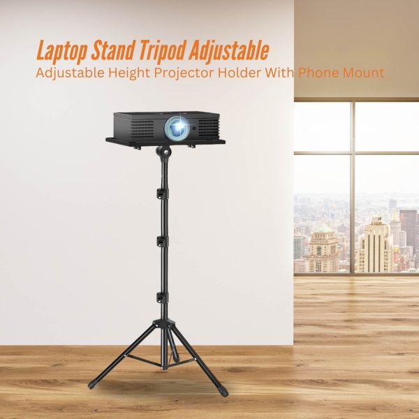 Laptop Stand Tripod - Adjustable Height Projector Holder With Phone Mount - Image 2
